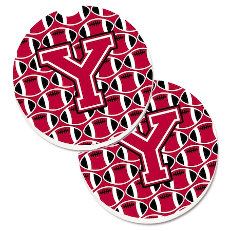 Carolines Treasures Letter Y Football Crimson and White Set of 2 Cup Holder Car Coaster CJ1079-YCARC